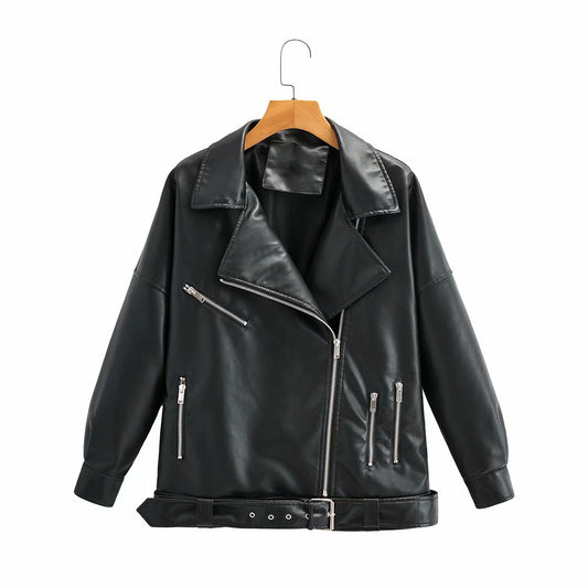 Female Alphabet Zipper Casual Fashion Leather Jacket