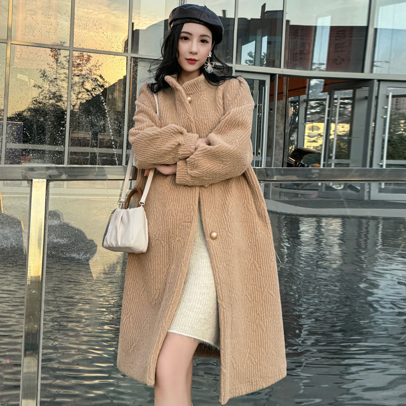 Thickened Long Section Stand Collar Faux Lamb Plush Fur Integrated Fur Environmental Protection Leather Women's Coat
