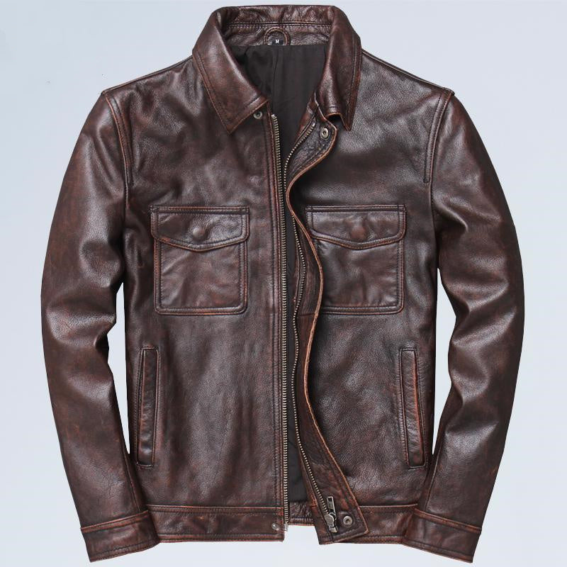 Lapel Motorcycle Leather Men's Casual Retro Leather Jacket Coat