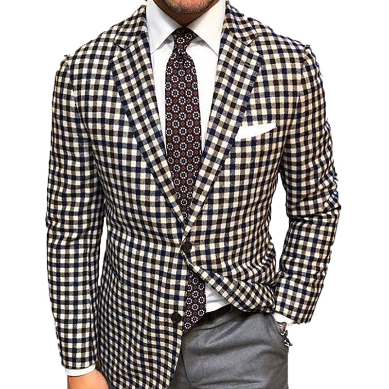 Popular Suit Jacket Plaid Casual Men's Top