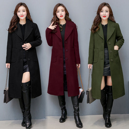 Women's Slim Long Woolen Coat