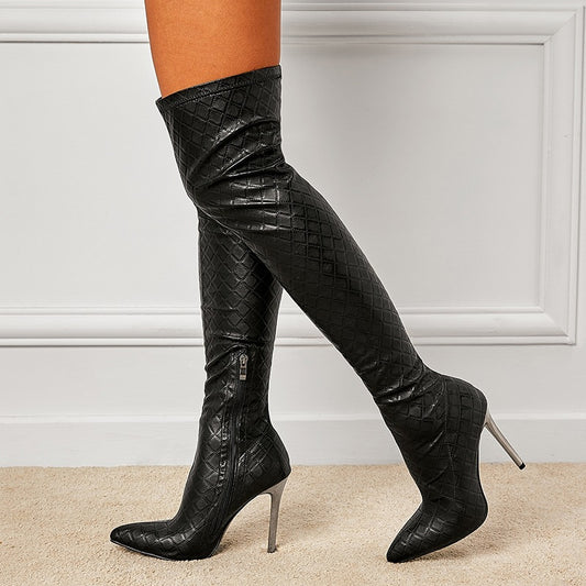 Autumn And Winter New Fine Heel With Black Slimming Stretch Over The Knee Boots