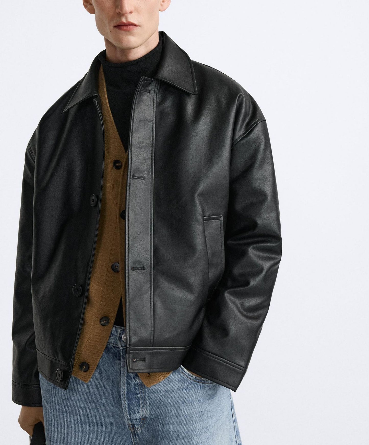 Men's Faux Leather Square Jacket