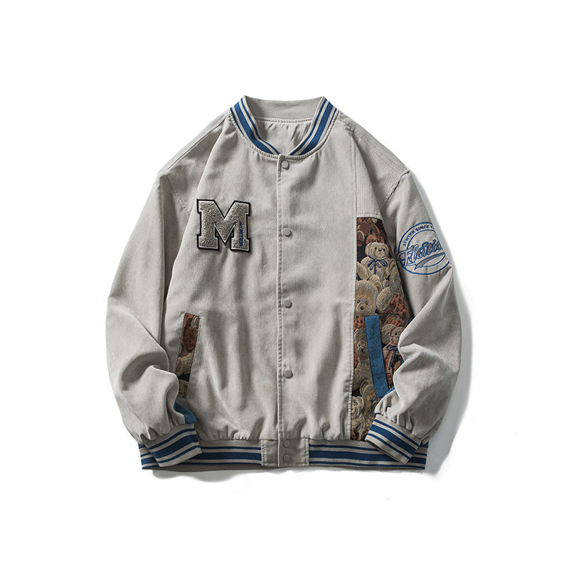 Towel Embroidered Bear Stitching Jacquard Loose Fashion Youth Jacket