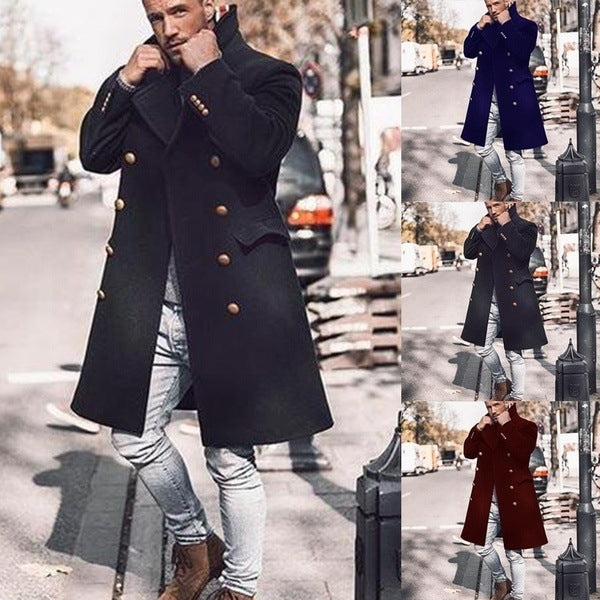 Winter Woolen Men Coat Mid-length Double-breasted European And American Woolen Trench Coat