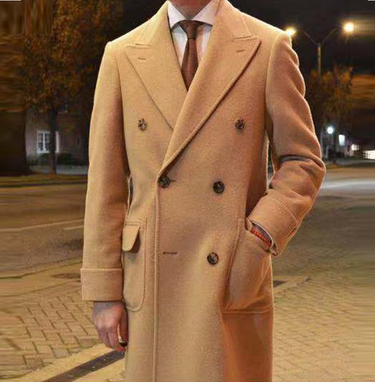 Slim Double Breasted Men's Autumn And Winter Woolen Trench Coat