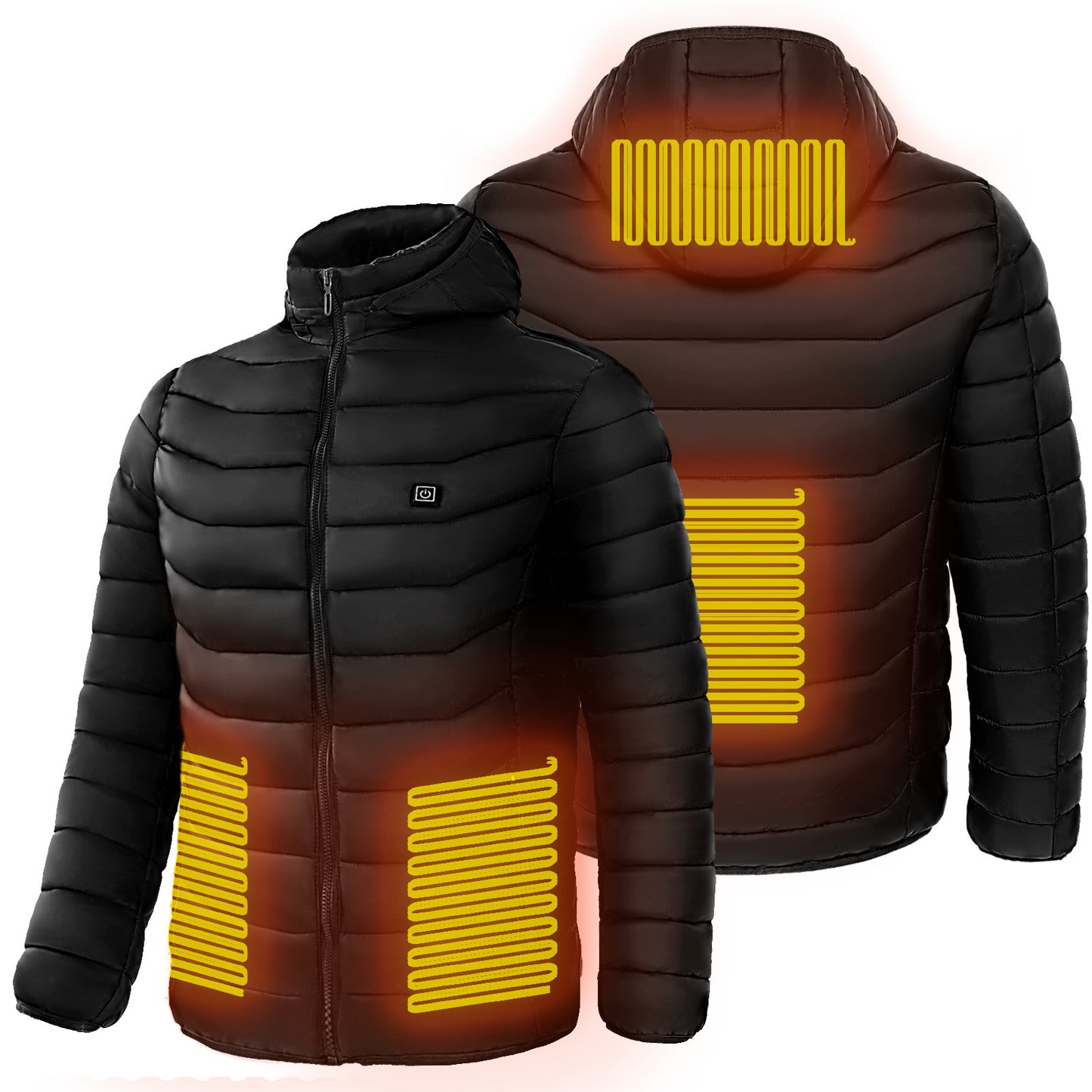 Beheizte Pufferjacke für Herren, elektrischer Heizmantel, isolierte Kapuze, Windjacke, 9 Heizzonen