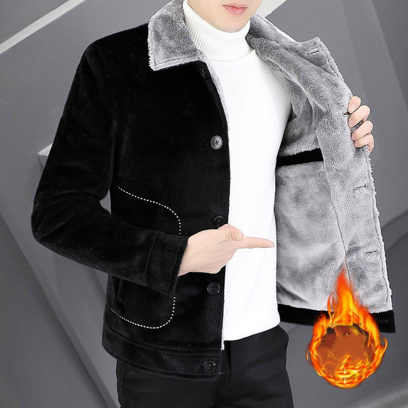 Men's Warm Plush Lapel Jacket