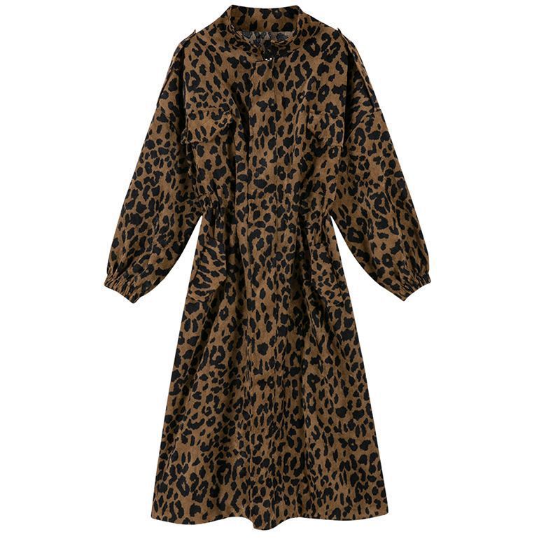 Trenchcoat mit Leopardenmuster für Damen, mittellang