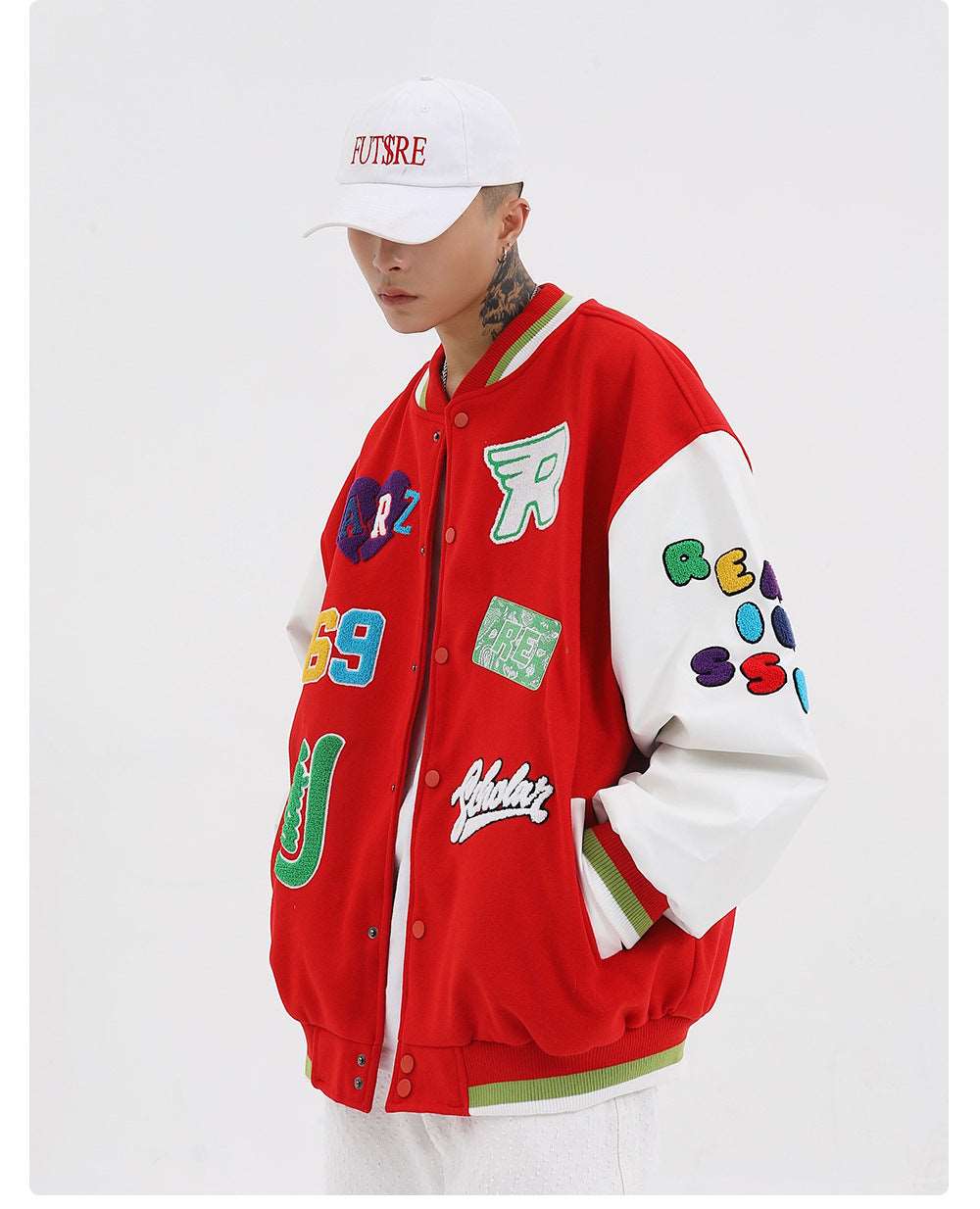 American Vintageoversize Patch Towel Embroidered Baseball Jacket