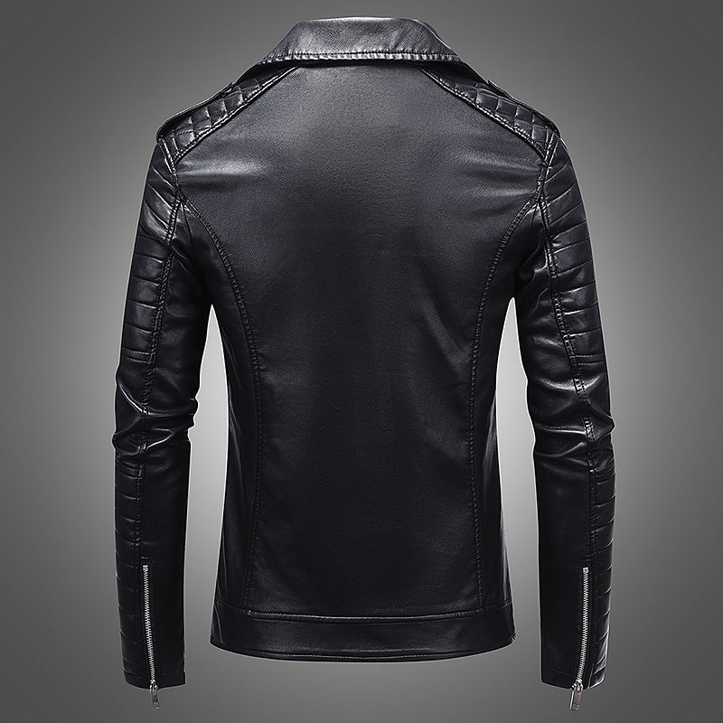 Men's Leather Jacket With Fleece Warm Lapel