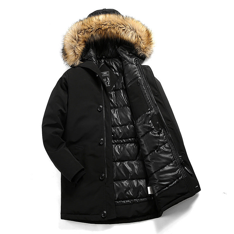 Men's Mid-length Cold-proof Hooded Padded Jacket