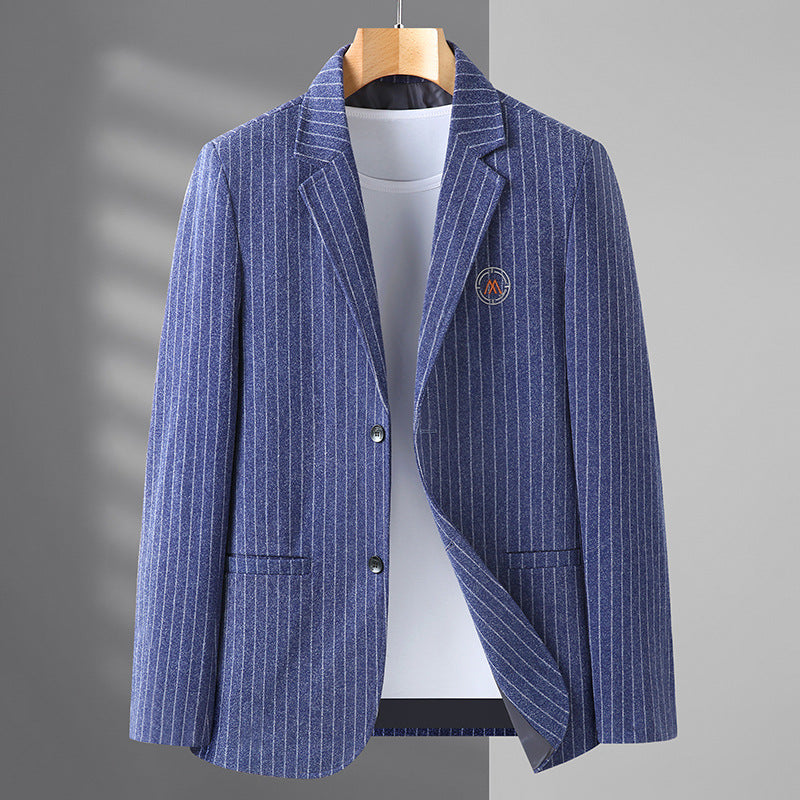 Men's Wool Striped Jacquard Fashion Tide Tweed Small Suit Jacket