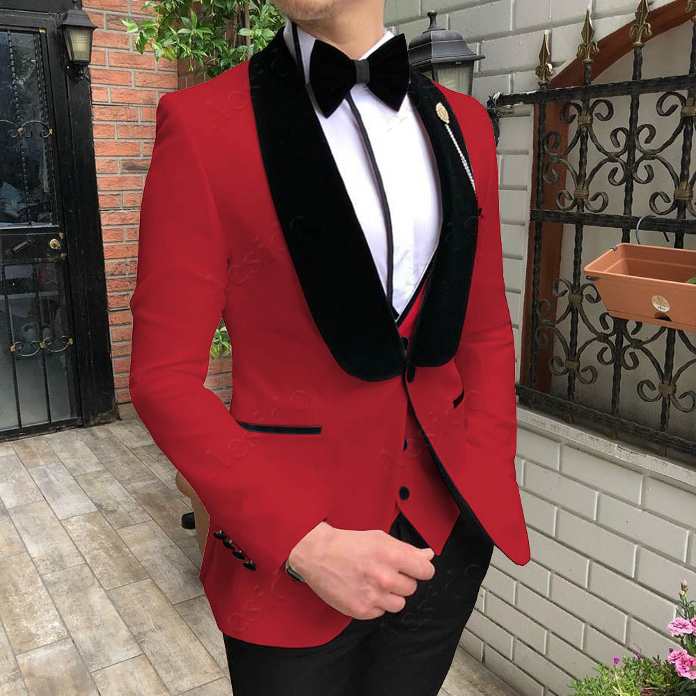 New Korean Version Of The Suit Collar Men's Suit Three-piece Set