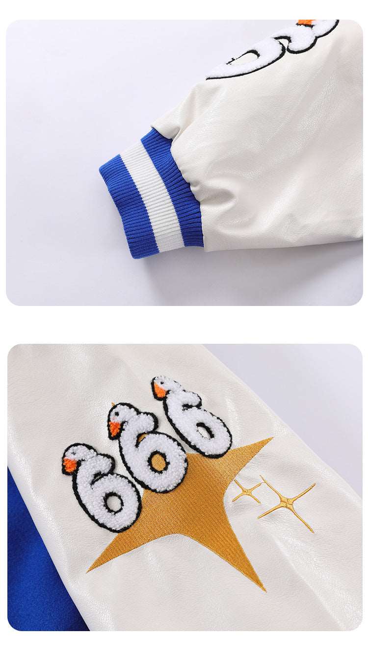 Baseball Uniform Duck Towel Embroidered Leather Sleeve Casual