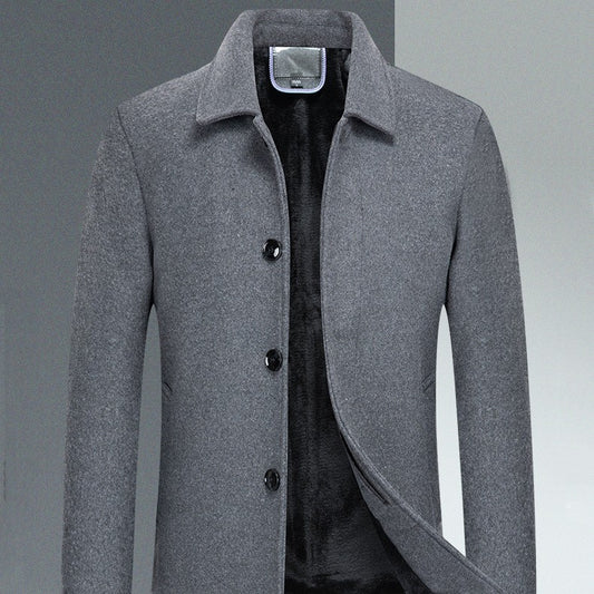 Men's Woolen Overcoat With Fleece And Thick Lapels