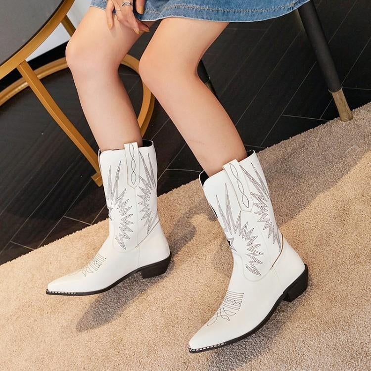 Autumn Winter Retro Dr Martens Boots Women's Mid Heel Boots Embroidery Thread