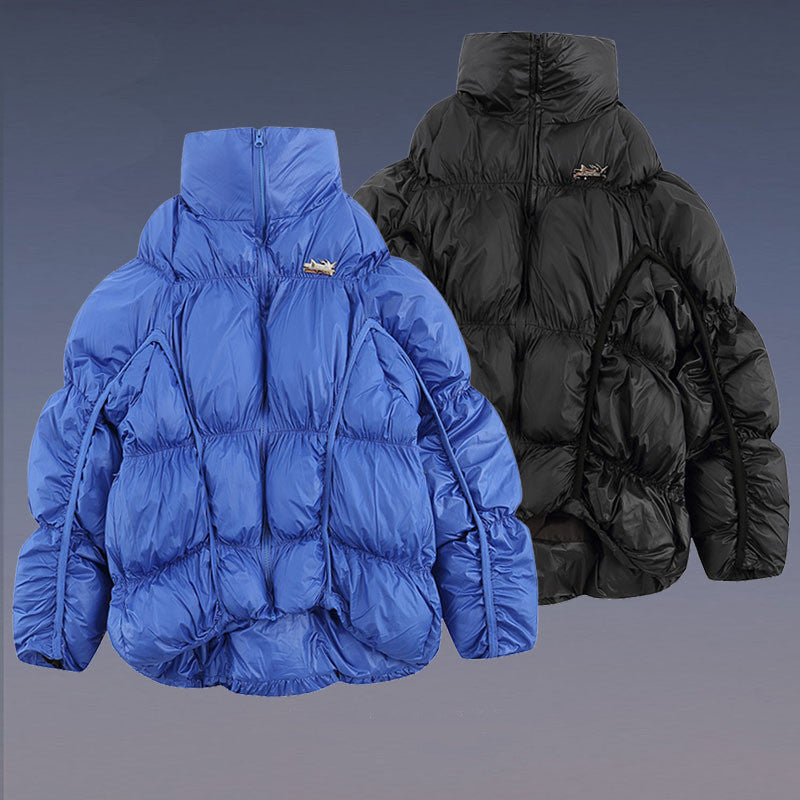 Men's Tide Brand Short Front And Long Back Thickened Stand Collar Cotton-padded Jacket