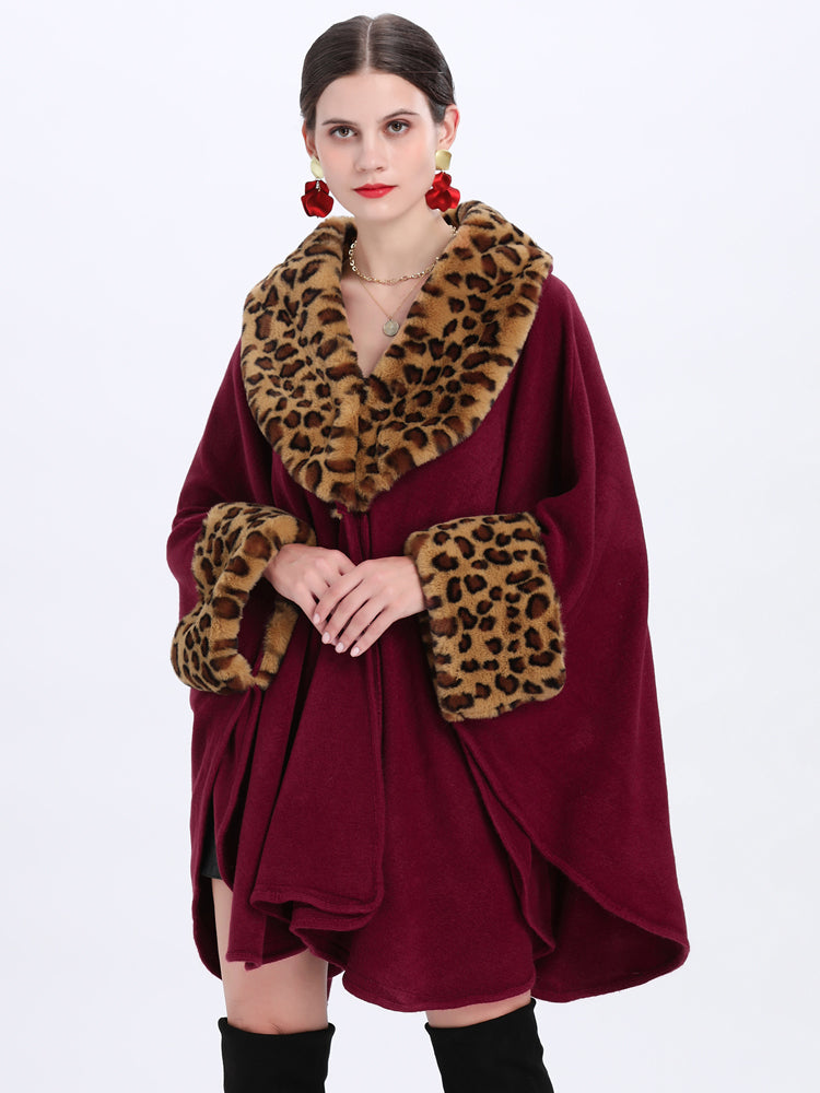 Loose Plus Size Fashion Fox Fur Collar Cloak Cape Women