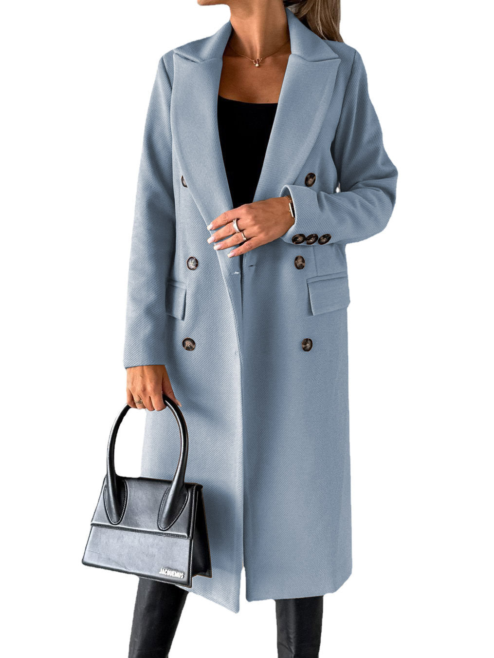 Long Sleeve Lapel Solid Double Breasted Slim Coat Coat