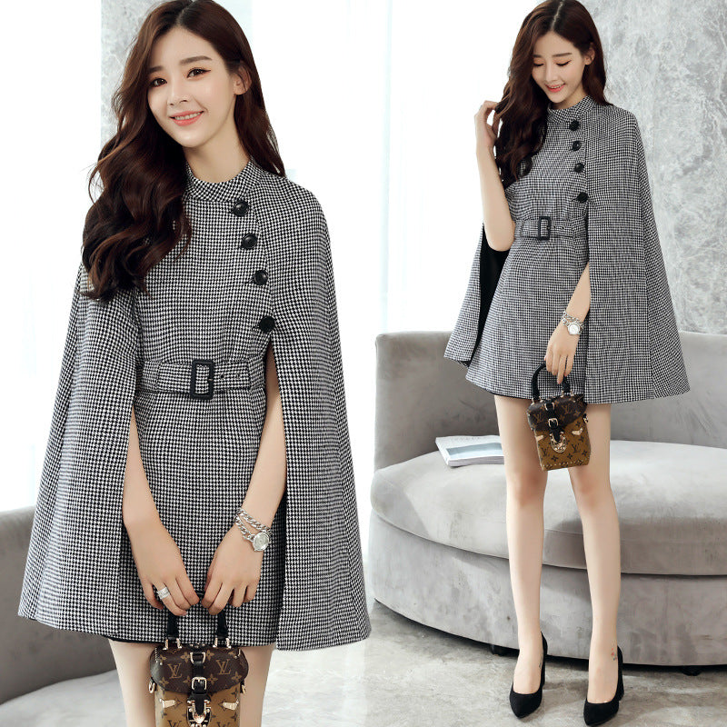 Wool Cape Lace-up Collar Coat