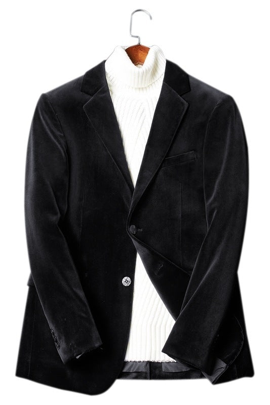 Men's Young And Middle-aged Slim-fit Lapel Velvet Jacket