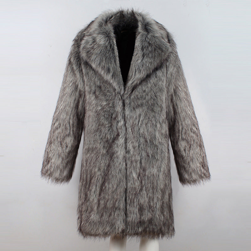 Men's Mid-length Faux Fur Warm Coat