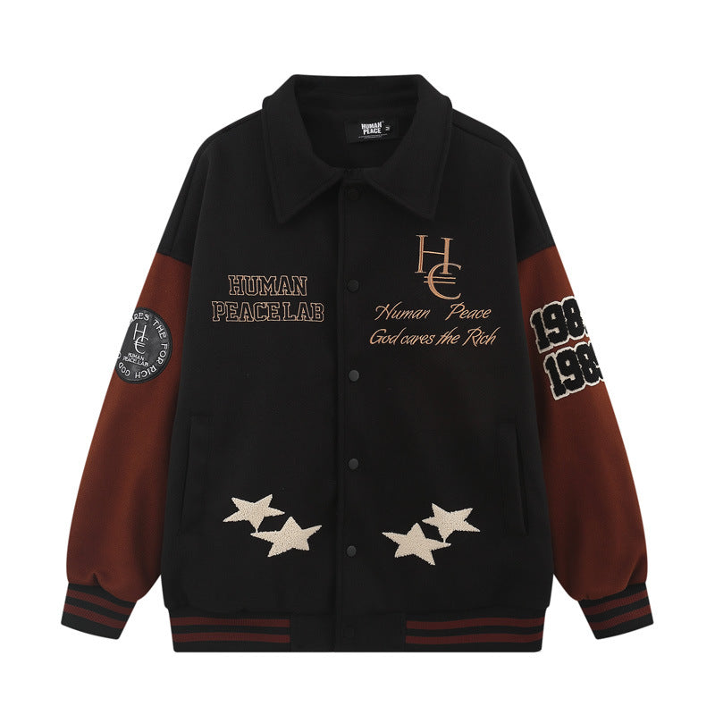 Retro Wool Embroidered Cardigan Baseball Jacket