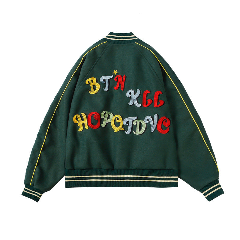 Street Letter Embroidered Baseball Jacket For Men And Women