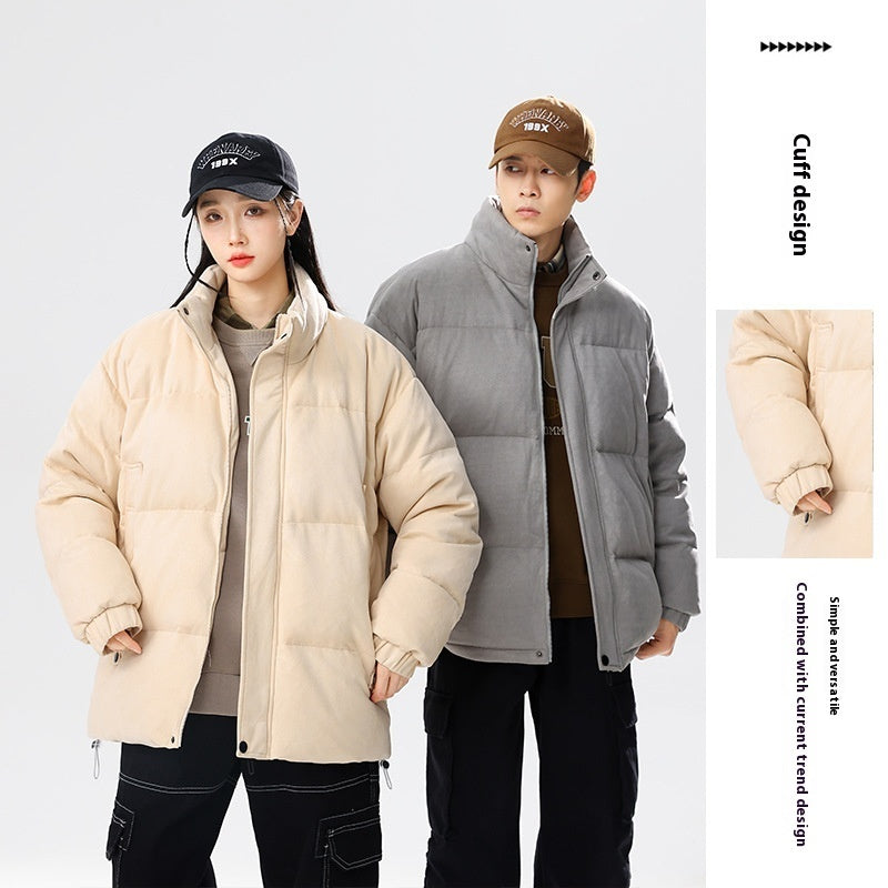 White Duck Down Stand Collar Suede Short Down Jacket