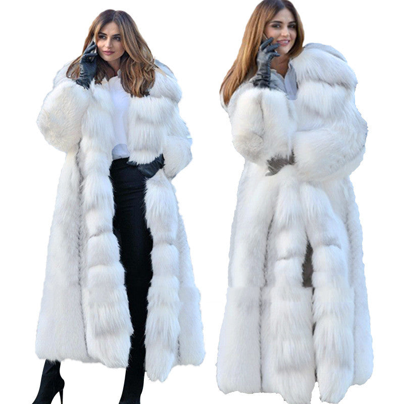 Women's Long Style White Long Fur Coat