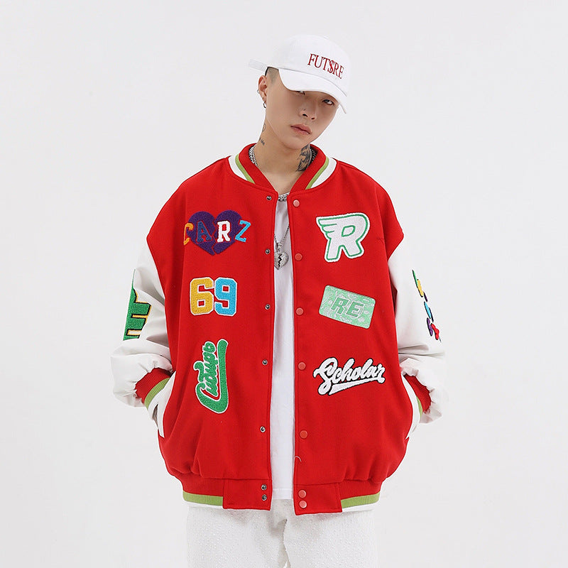 Vintage oversize Patch Towel Embroidered Baseball Jacket