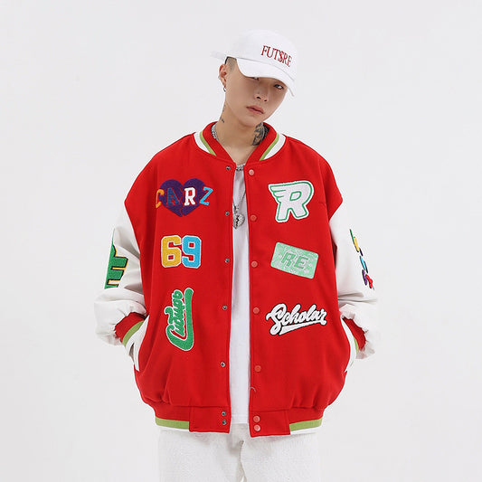 Vintage Oversized Patch Handtuch bestickte Baseballjacke