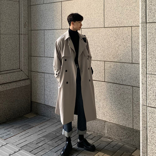 Herren Frühling und Herbst Zweireihiger Trenchcoat mit lockerem Trend