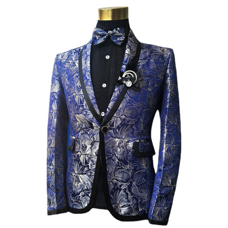 Men's Blue Floral Wedding Singer Prom Suit