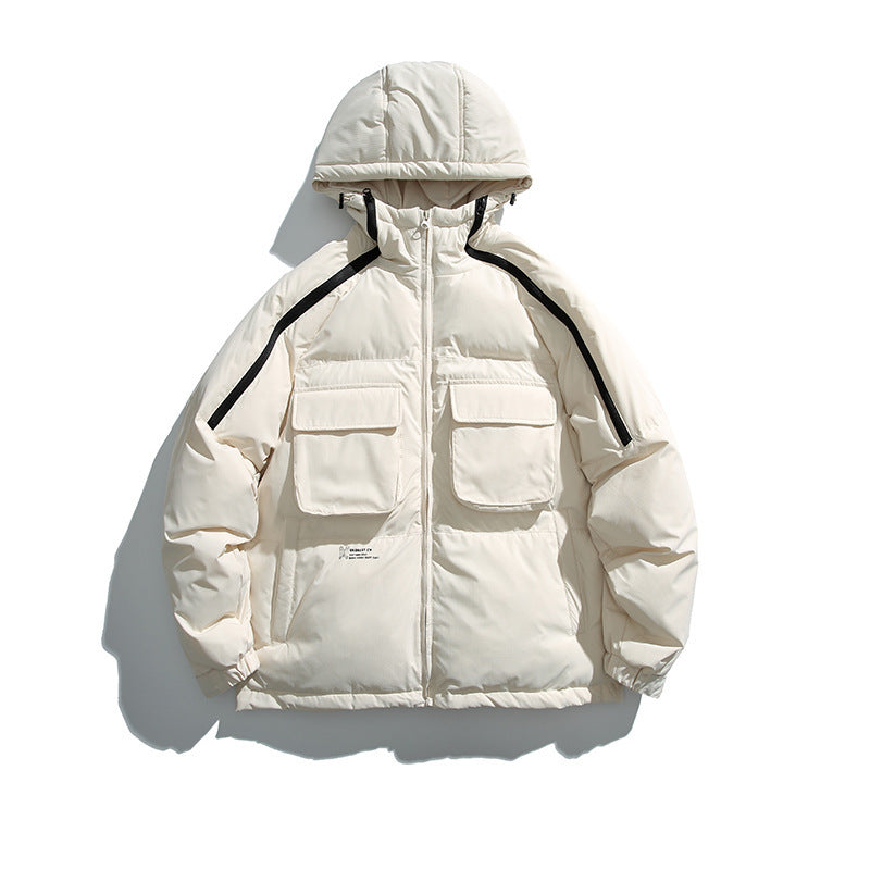 Large Pocket Hooded Couple Cotton-padded Loose College Style Thickened Casual Cotton-padded Jacket Coat