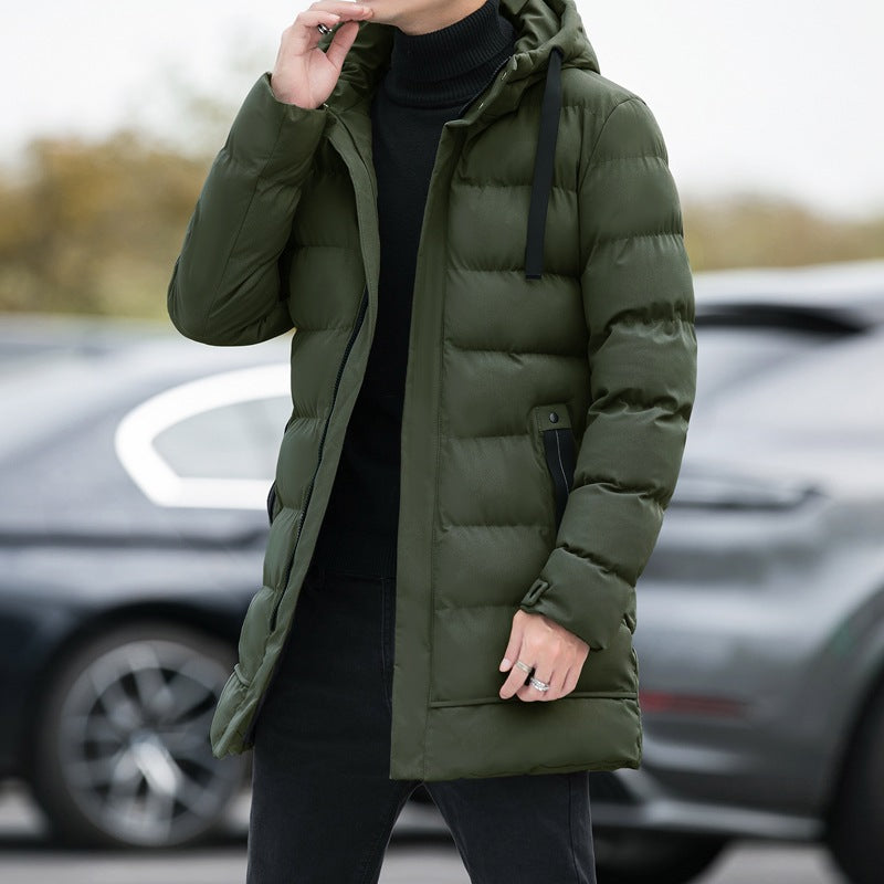 Winter Men's Cotton Padded Clothes Casual Thickened Medium Length Version