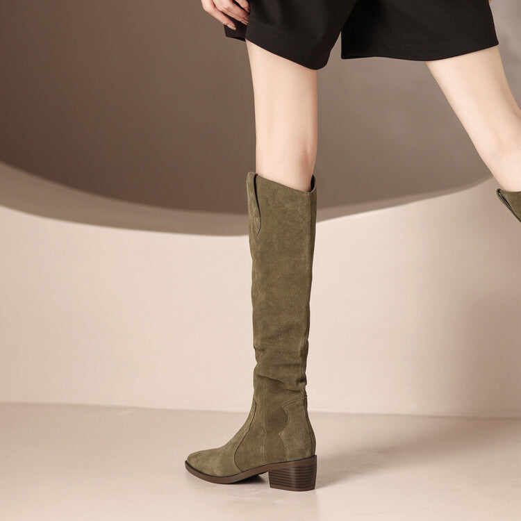 Over Best-selling V Cut Knee-high Boots Chunky Heel New Autumn And Winter