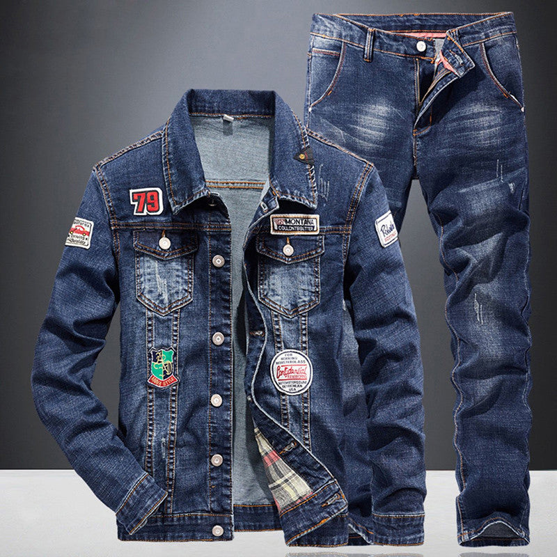 Men's New Fashion All Match Denim Suit