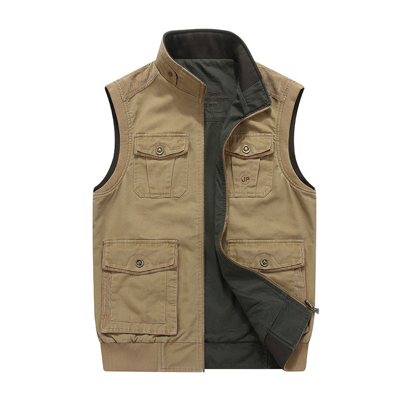 Men's Casual Vest Spring And Autumn Multi-pocket Double-sided Waistcoat Vest Coat