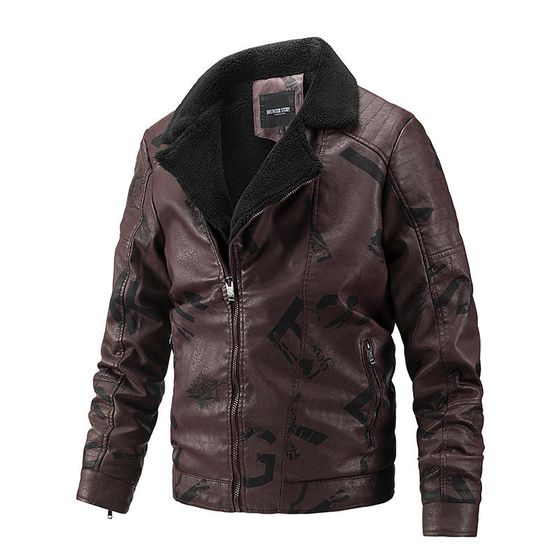Men's Plus Velvet Motorcycle Leather Jacket