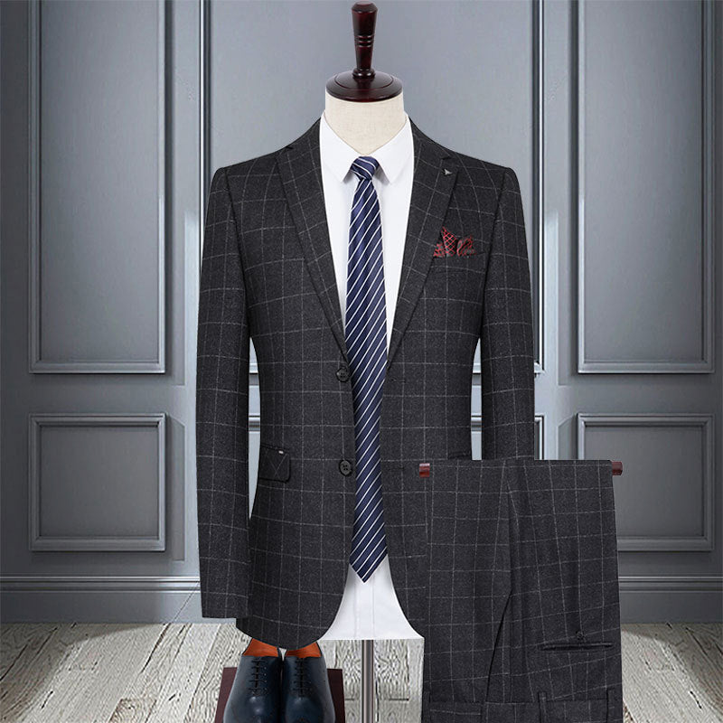 Men's Slim Fit Plaid Suit Two Piece