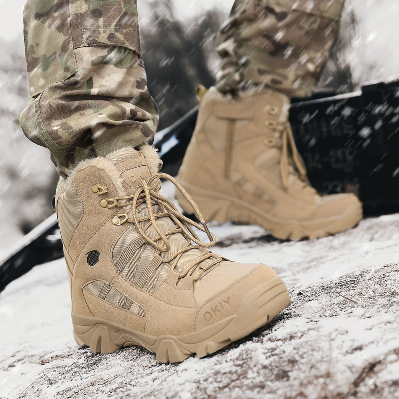 Men's Export Winter Camping Combat Military Fleece-lined Warm Snow Outdoor Climbing Boots Training Shoes