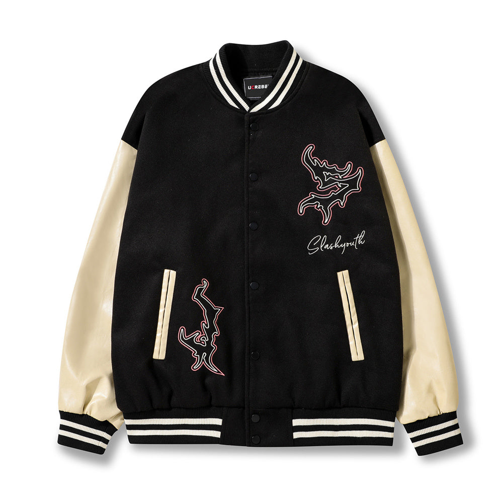 Men's Hip Hop Vintage Flocked Embroidered Baseball Jacket