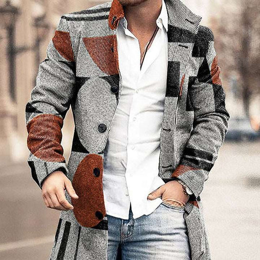 Autumn And Winter New Men's Woolen Stand Collar Medium Long Pocket Casual Coat