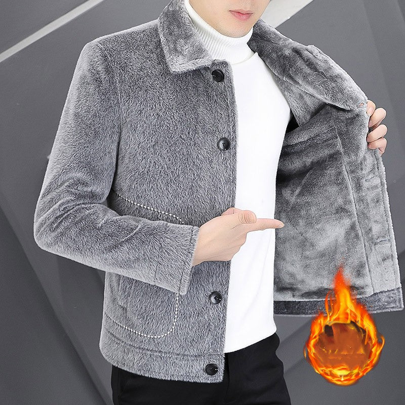 Men's Warm Plush Lapel Jacket