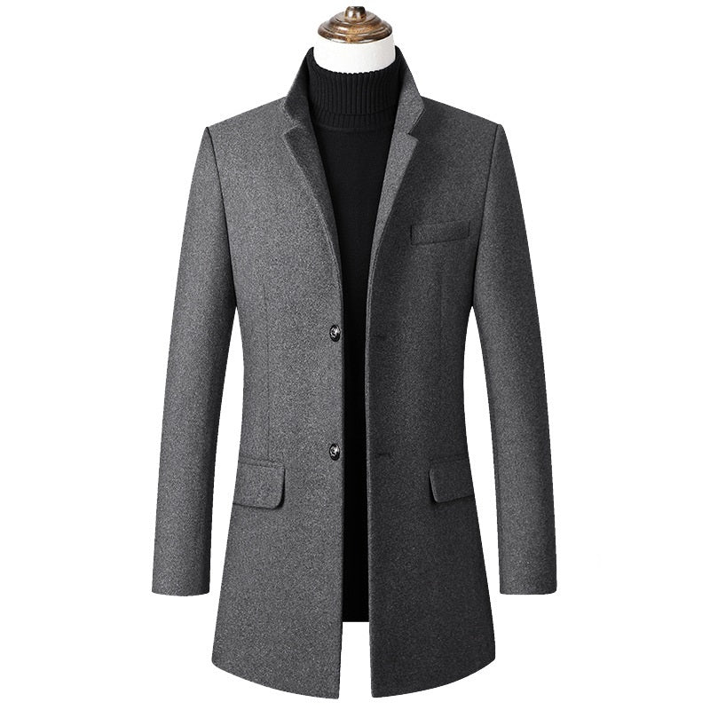 Stand Collar Woolen Woolen Coat Men's Medium Long