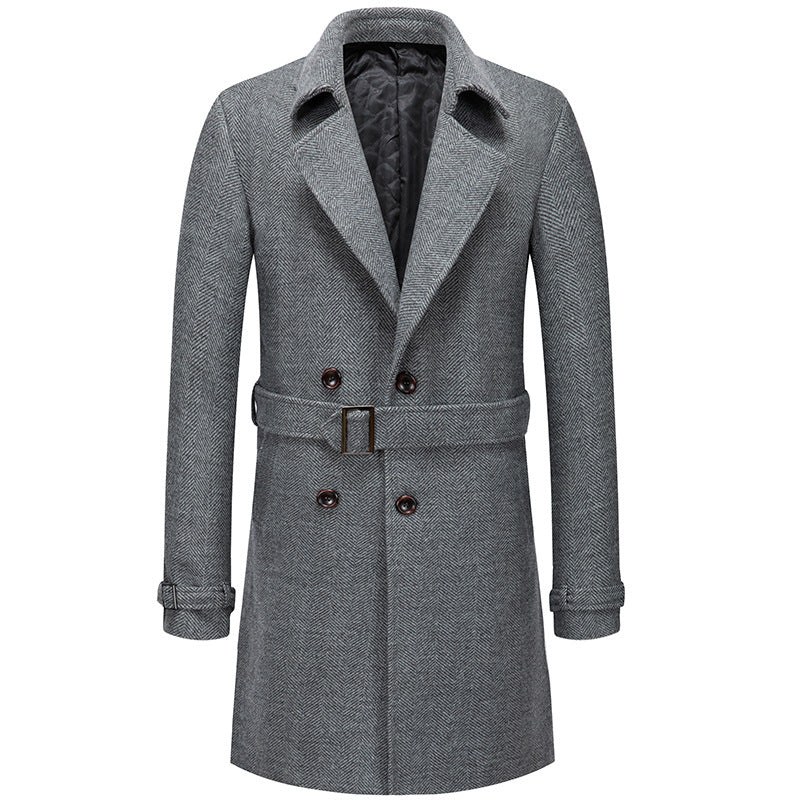 Men's Long Woolen Over The Knee Thickened Coat