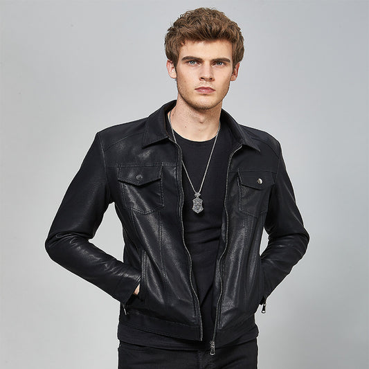 Ouma Men's Youth Casual Leather Men's Motorcycle Jacket