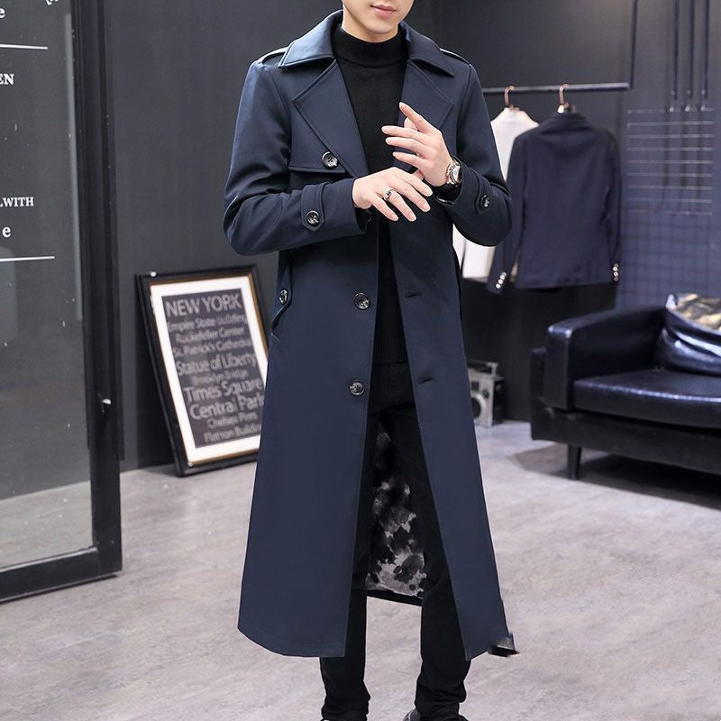 Windbreaker Men's Long Temperament Knee Length Coat